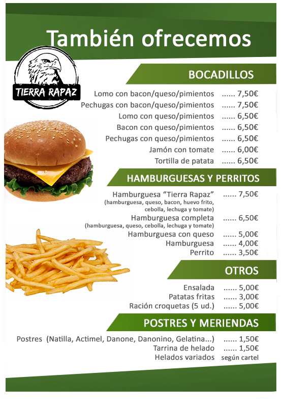 Carta Restaurante Tierra Rapaz